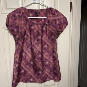 Burgundy print silk blouse